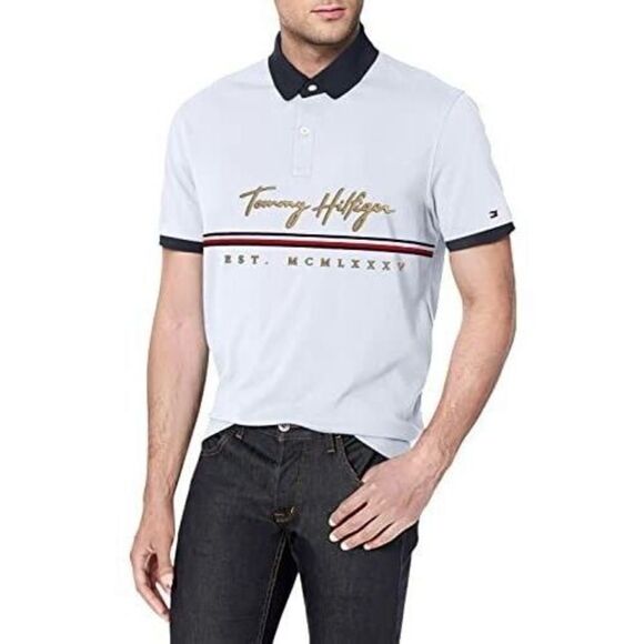 Tommy Hilfiger 78J4775 110 Mens Sz 2XL Tommy White Baldwin Short Sleeve Polo $98 - Picture 8 of 8